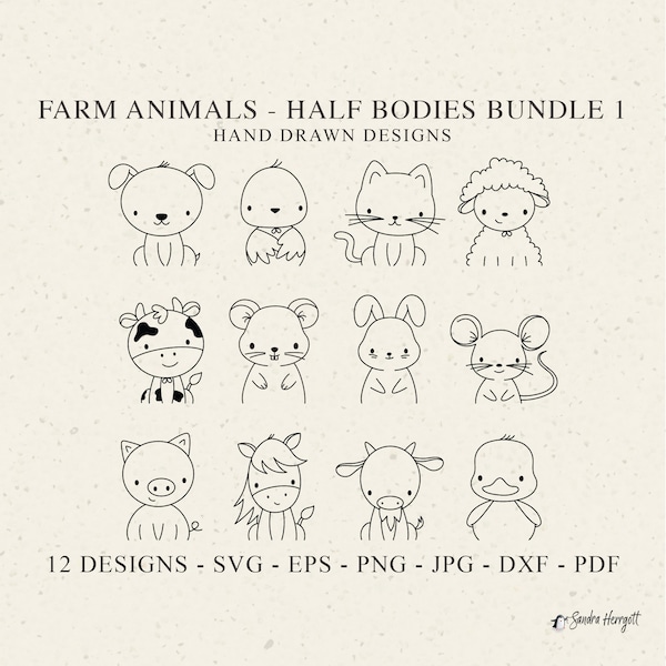 Farm Animal Half Body Plotter File Svg Dxf Png Jpg Pdf Cow Cricut Silhouette Vinyl Laser Cut File Dog Clipart Duck Cat Sheep Goat Horse Pig