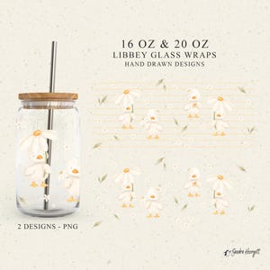 Niedliche Entlein Daisy LIBBEY GLAS SVG 16 & 20 oz Tierdose Schalenverpackung Design Schnittdatei Cricut Silhouette Wunderliches Blumenentenvogelmuster