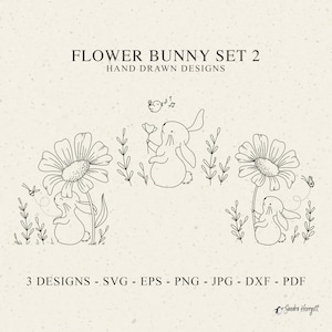 Daisy Flower Bunny Plotter File Svg Dxf Png Pdf Jpg Botanical Cricut Easter Floral Silhouette Spring Animal Clipart Vinyl Laser Cut File Bee