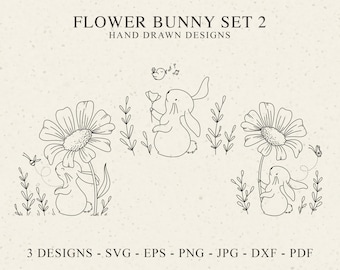 Daisy Flower Bunny Plotter File Svg Dxf Png Pdf Jpg Botanical Cricut Easter Floral Silhouette Spring Animal Clipart Vinyl Laser Cut File Bee