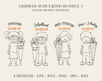 German Schulkind Plotter File SVG DXF PNG Eps Jpg Schultüte Cricut Zuckertüte Silhouette Cute Boy Girl Clipart Schuleinführung Cut File