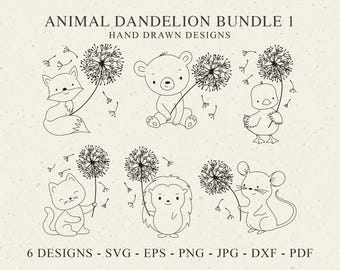 Animal Dandelion Flower Plotter File Svg Dxf Png Pdf Baby Fox Cricut Bear Silhouette Woodland Duck Clipart Vinyl Laser Cut File Cat Mouse