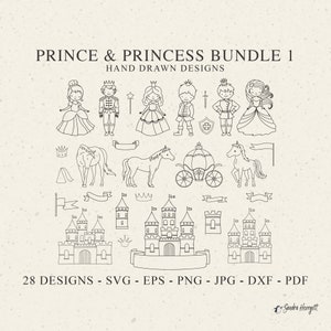 Prinz & Prinzessin PlotterdateiSvg Dxf Png Jpg Märchen Cricut Schloss Silhouette Kutsche Pferd Clipart Vinyl Laser geschnitten Datei Banner Turm