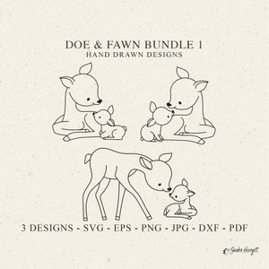 Doe fawn plotter bestand Svg Dxf Png Jpg Pdf Eps schattige herten Cricut Forest dierlijke monogram val silhouet baby veulen clipart vinyl lasergesneden bestand