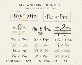 Mr and Mrs Svg Bundle split monogram Cute Marriage Cricut Plotter File SVG DXF PNG Download Plotting Bundle Wedding Clipart Vinyl Cut File