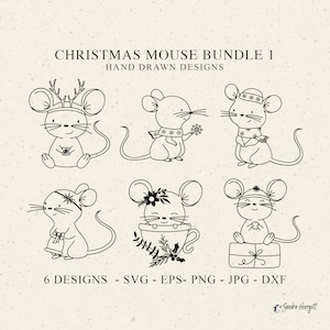 Christmas Mouse Plotter File Svg Bundle Dxf Eps Png Jpg Cute Animal Cricut Sweet Silhouette Winter Clipart Vinyl Cut File DIY Stencil Design