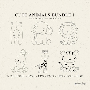 Niedliches Tier Plotterdatei svg Dxf Png Eps Pdf Löwe Cricut Bär Silhouette Giraffe Vinyl Laser Cut Datei Tiger Clipart Häschen Elefant Vorlage