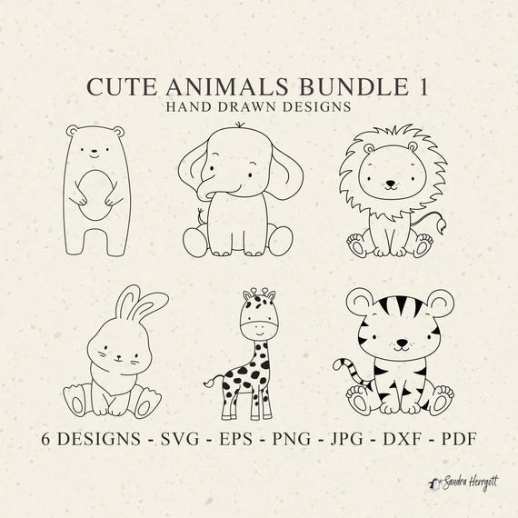 Cute Animal Plotter File Svg Dxf Png Eps Pdf Lion Cricut Bear Silhouette Giraffe Vinyl Laser Cut File Tiger Clipart Bunny Elephant Template