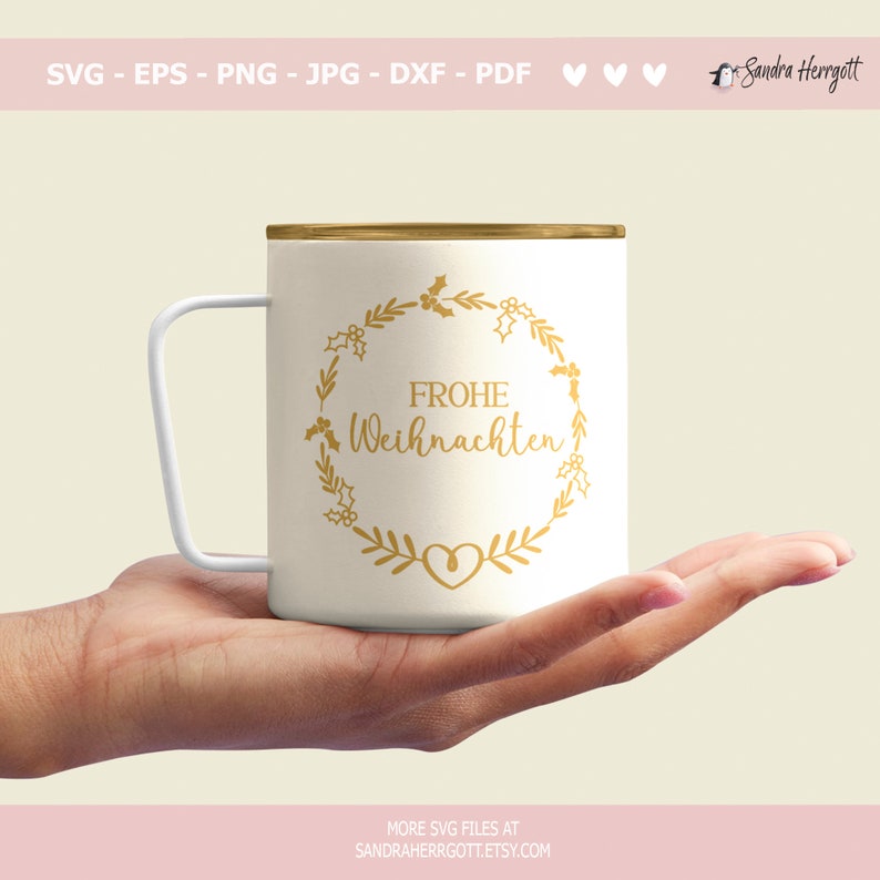 GERMAN Merry Christmas Holly Wreath Plotter File Svg Dxf Png Jpg Pdf