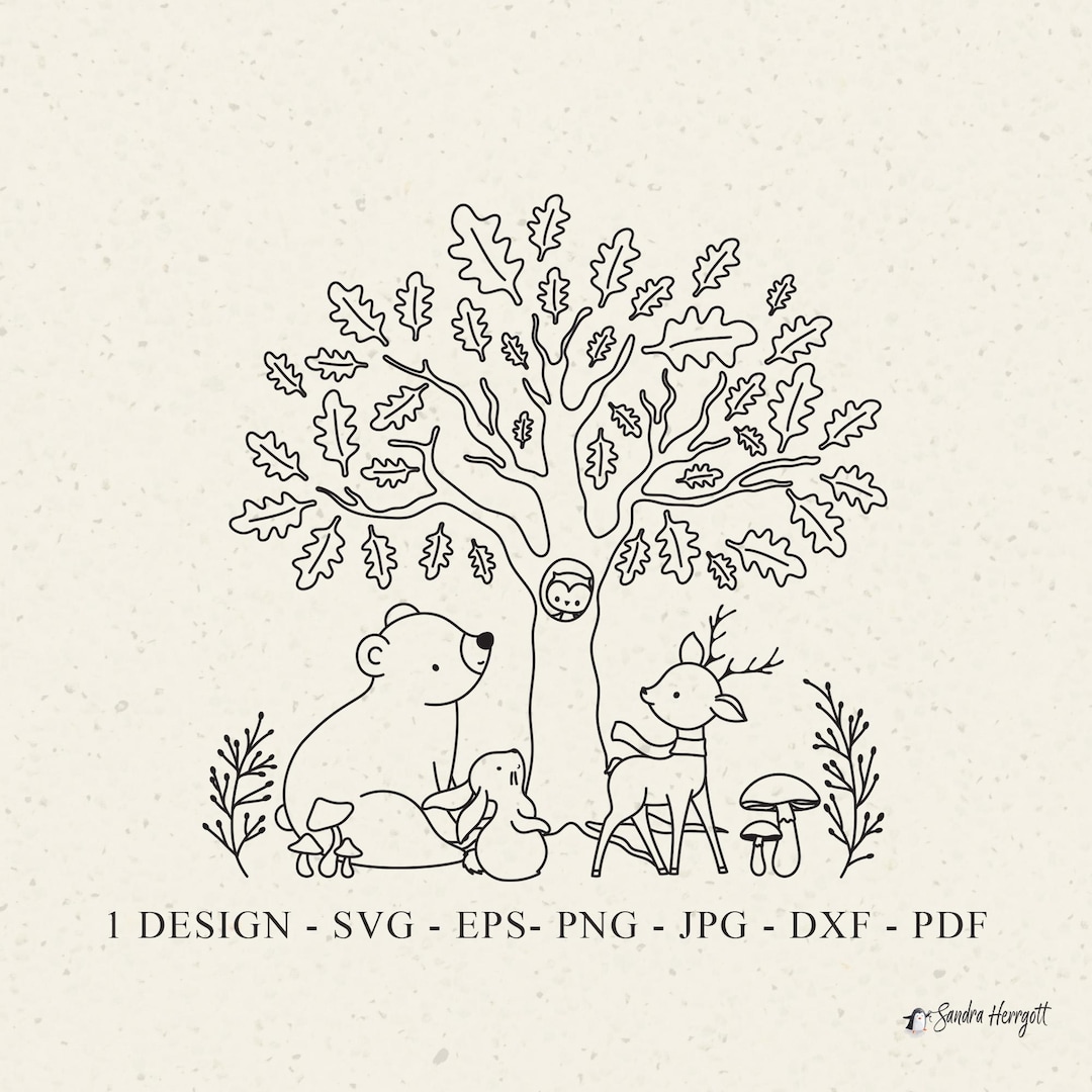 Oak Tree Forest Friends Plotter File Svg Dxf Png Jpg Woodland Cricut ...