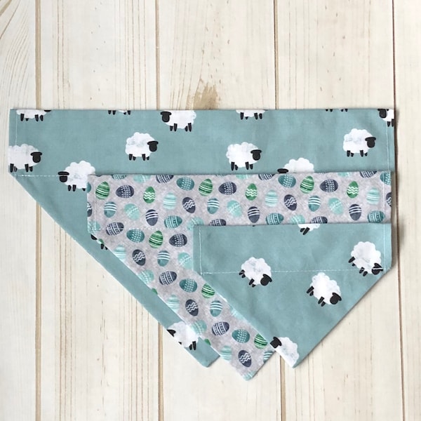 Easter Bandana, Sheep Bandana, Blue and Green Easter Egg Bandana, Dog Bandana, Over the Collar Dog Bandana, Reversible Bandana, Spring