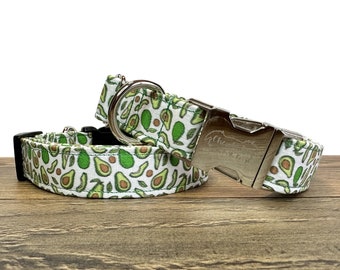 Avocado Print Dog Collar, Handmade Adjustable Buckle Collar