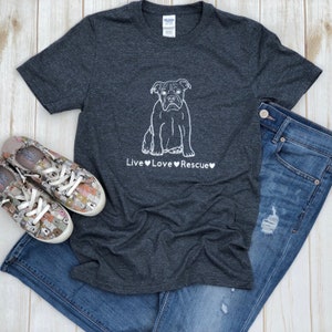 Bulldog T-Shirt, Live, Love, Rescue, Bulldog T Shirt, English Bulldog Shirt , Bulldog Gifts, Cute Dog