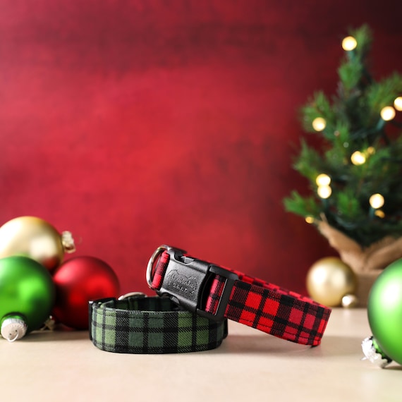 Red Plaid Dog Collar, Green Plaid Dog Collar, Christmas Dog Collar, Holiday Dog Collar, Cute Dog Collar, Dog Lover Gift, Stocking Stuffer