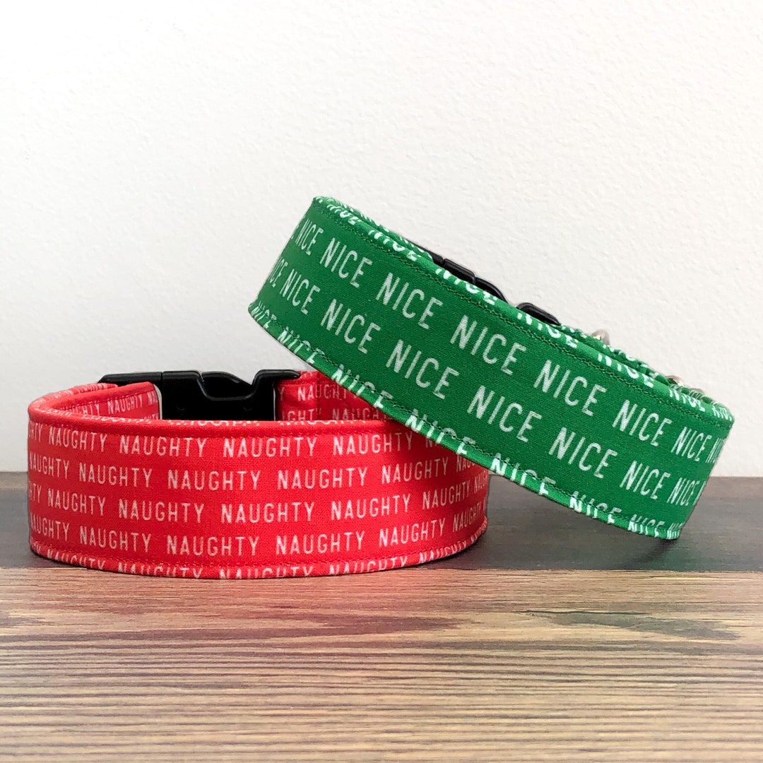 Naughty and Nice Christmas Dog Collar, Red and Green Dog Collar