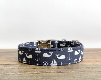 Nautical Dog Collar, Navy Blue Dog Collar, Summer Dog Collar, Anchor Dog Collar, Boat Dog Collar, Whale Dog Collar, Cute Collar