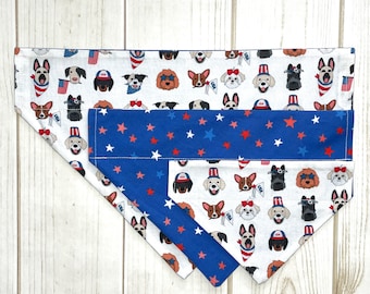 4th of July Dog Bandana, Summer Dog Bandana, Red, White and Blue Dog Bandana, Reversible Bandana, Cute Bandana, Dogs in Hats, Funny Bandana