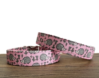 Pink Hedgehog Print Dog Collar, Adjustable Puppy Collar