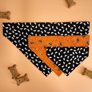 Scary Halloween Bandana, Eyeball Dog Bandana, Bugs on Bandana, Creepy Dog Bandana, Black Dog Bandana, Orange Dog Bandana, Reversible Bandana