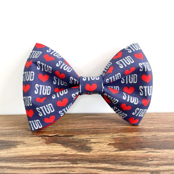 Stud Bow Tie, Cute Dog Bow Tie, Red and Blue Bow Tie, Boy Dog Accessory, Removable Dog Bow Tie, Valentines Day Bow Tie, Funny Dog Bow Tie