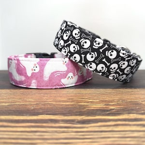 Halloween Dog Collar, Ghost Dog Collar, Skull and Bones