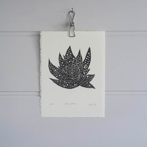 Linogravure de cactus succulents noire |  Impression linogravure originale sculptée à la main