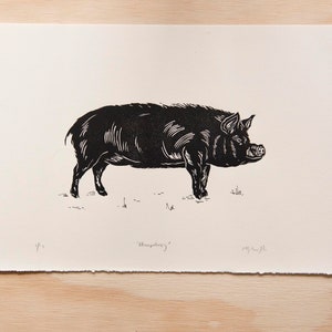 Humphrey Pig Linocut | Original hand carved Linocut print | Animal Farm