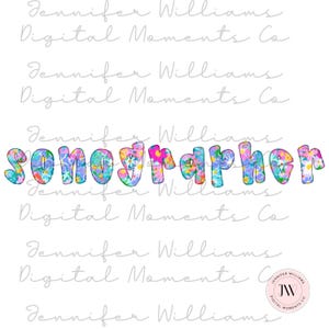 Könnte beinhalten: Blumenmuster-Text, der "Sonographin" in einem hellblauen, rosa und violetten Farbschema lautet.