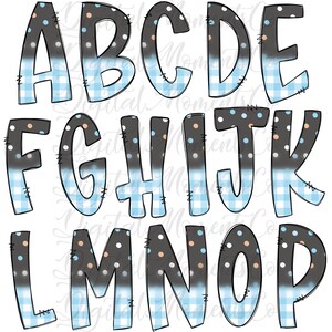 Dots and Gingham, Doodle Letters, Digital Download, PNG, Sublimation, DTG TUTORIAL for detaching in description