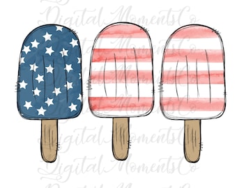 Popsicles Trio, Watercolor, 4th of July, USA, Digital Download, PNG, DTG printing
