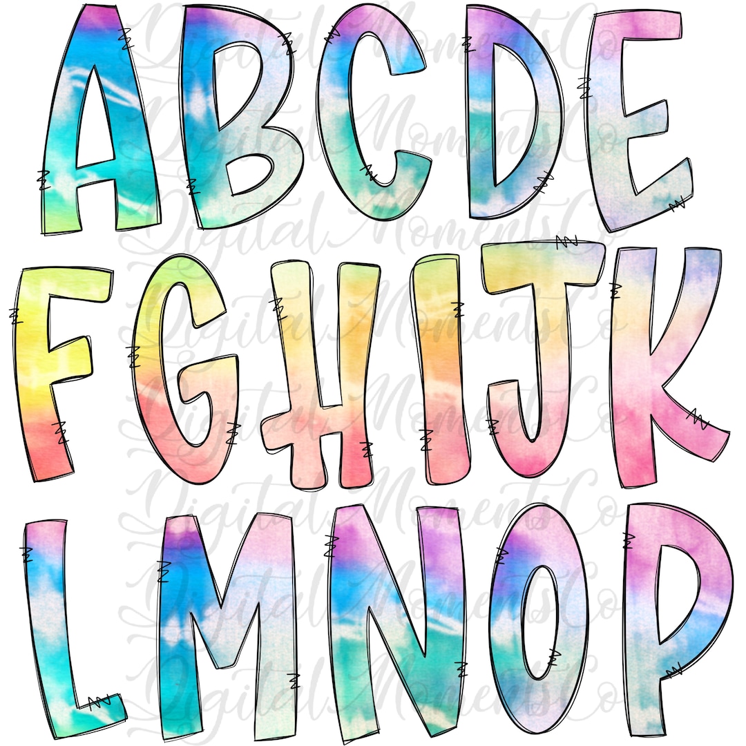 Tie Dye Doodle Letters, Digital Download, PNG, Sublimation, DTG