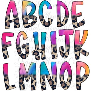 Leopard TieDye Doodle Letters, Digital Download, PNG, Sublimation, DTG TUTORIAL for detaching in description
