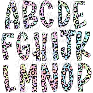 Iridescent Leopard doodle letters, Digital Download, PNG, Sublimation, DTG TUTORIAL for detaching in description