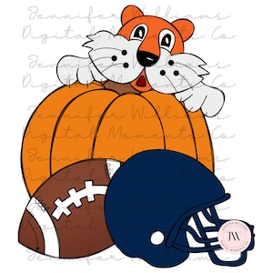 Updated Design, Blue and Orange Tiger pumpkin png, digital PNG pumpkin football, sublimation, digital download, DTG