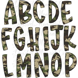 Camo, Doodle Letters, Digital Download, PNG, Sublimation, DTG TUTORIAL for detaching in description