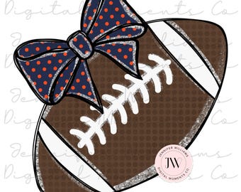 Orange and Blue bow  football  png, digital PNG football ,  Football sublimation,  Football digital download
