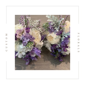 Personalizable Lavender Bouquet, custom wedding flowers, bridal bouquet in purple and white, silk floral arrangements, garden party