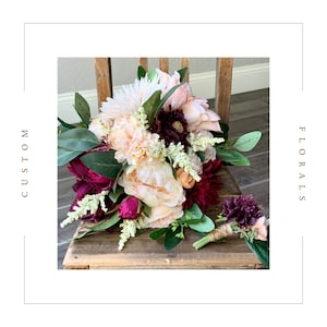 Blush Silk Wedding Flowers, Berry Wedding Bouquet, Bridal Bouquet, Faux Flower Bouquets, Artificial Flower Bouquet, Custom Florals Bride