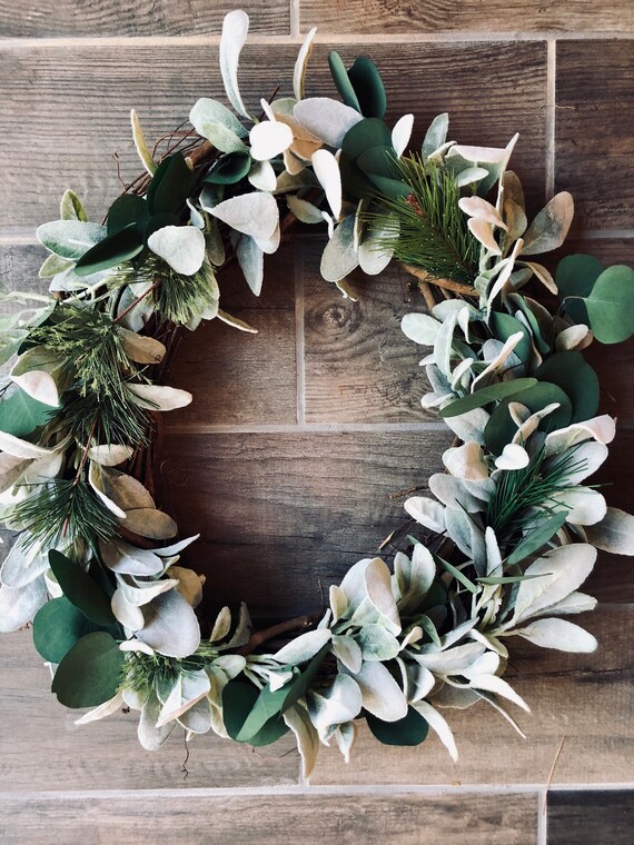 Eucalyptus And Lambs Ear Full Rustic Wreath For Front Door Etsy