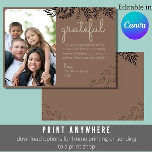 Modifiable Grateful Thanksgiving Canva Card Template, Thanksgiving Editable Card, Thanksgiving Printable Card, Photo Card