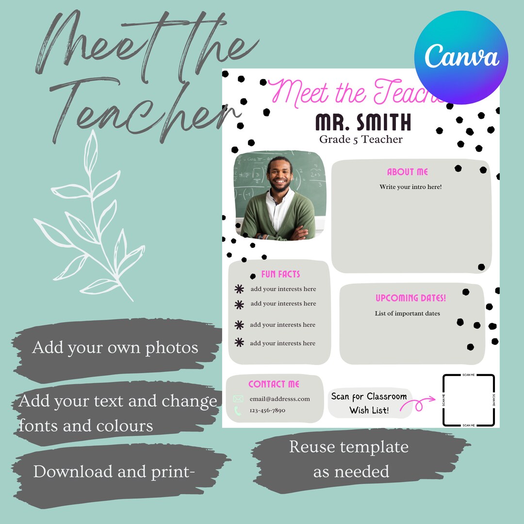 Editable Meet the Teacher Template: Minimalist Design (canva Template ...