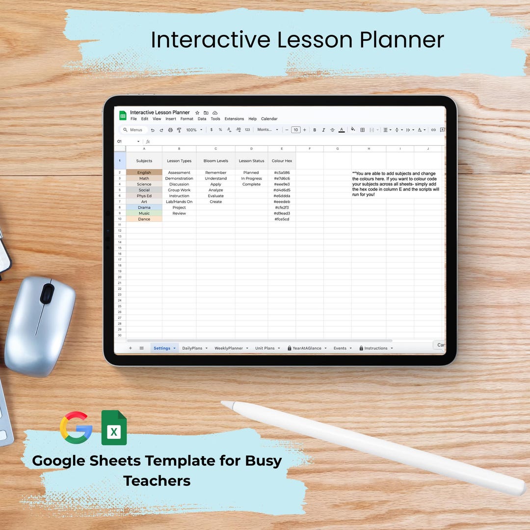 Editable Teacher Planner Google Sheets: Color-coded Lesson Plan ...