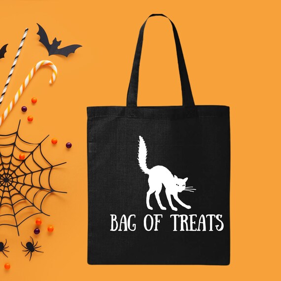 Bag of Treats Black Cat Trick or Treat Canvas Tote Bag Etsy