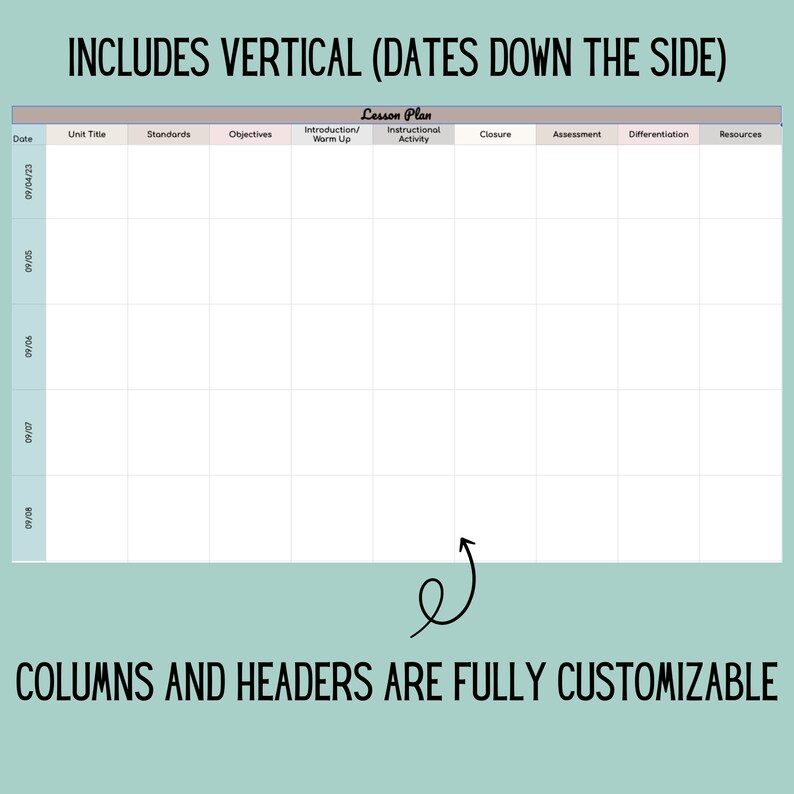Two Column Lesson Plan Example Editable Lesson Plan Template: Neutral Google Sheets (digital PDF) - Etsy