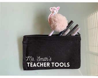 Personalized Teacher Tools Pencil Bag, Canvas Pencil Case, CUSTOM NAME, Hand lettered, Teacher Gift Bag, Pencil Case, Canvas Pouch