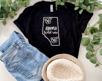 Alberta Wildrose Shirt - Made in Alberta - Province Love - Local Love  - hand lettered shirt - provincial flower shirt