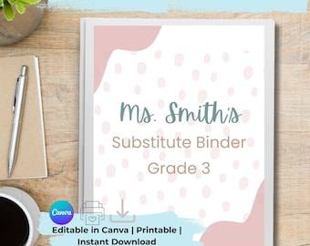 Editable Substitute Teacher Binder Template: Classroom Sub Plans (Canva, Printable PDF)
