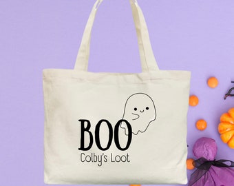 Personalized Boo Ghost Halloween Canvas Tote Bag