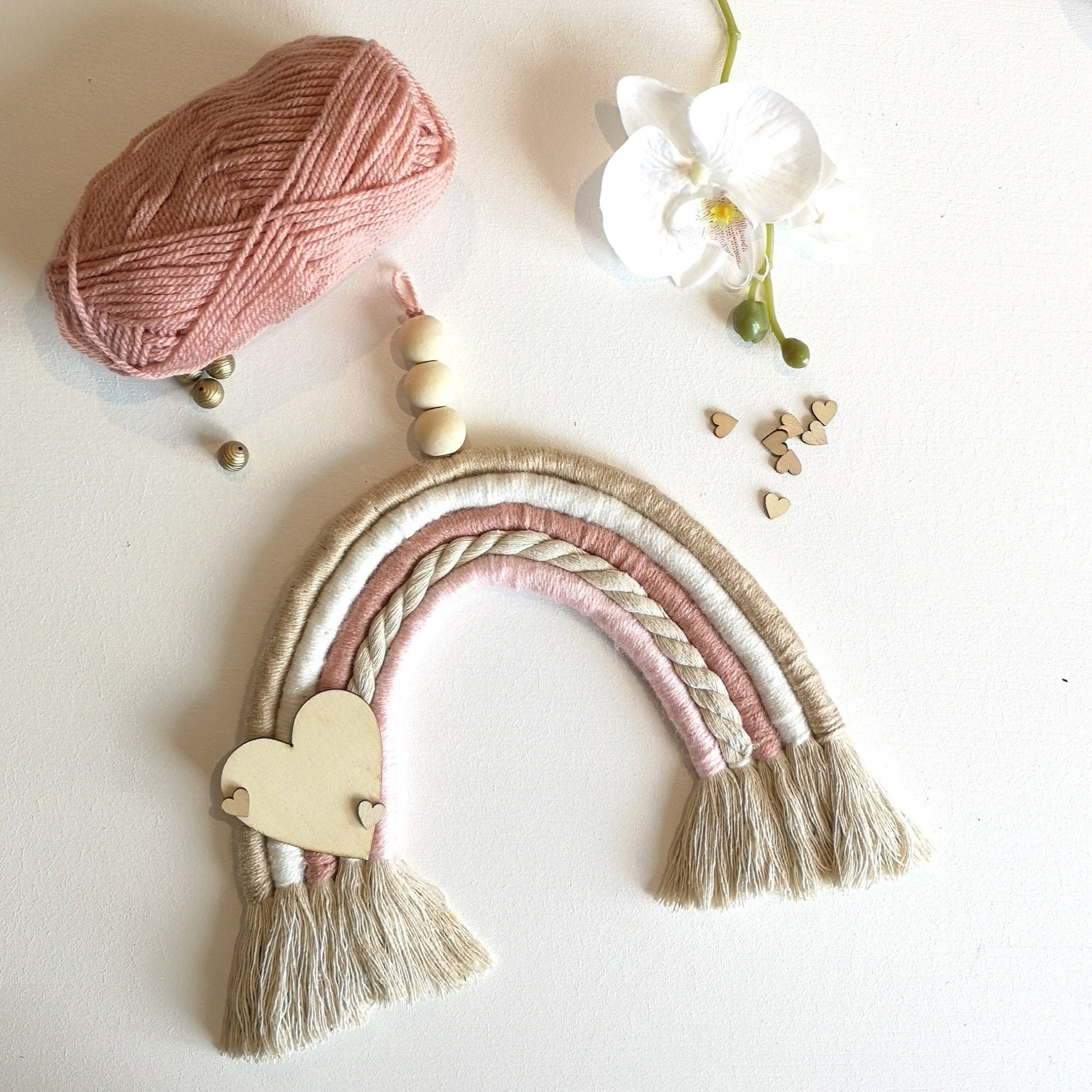 Arc en Ciel Macramé Déco Murale avec Prénom Gravé Et/Ou Lumineux