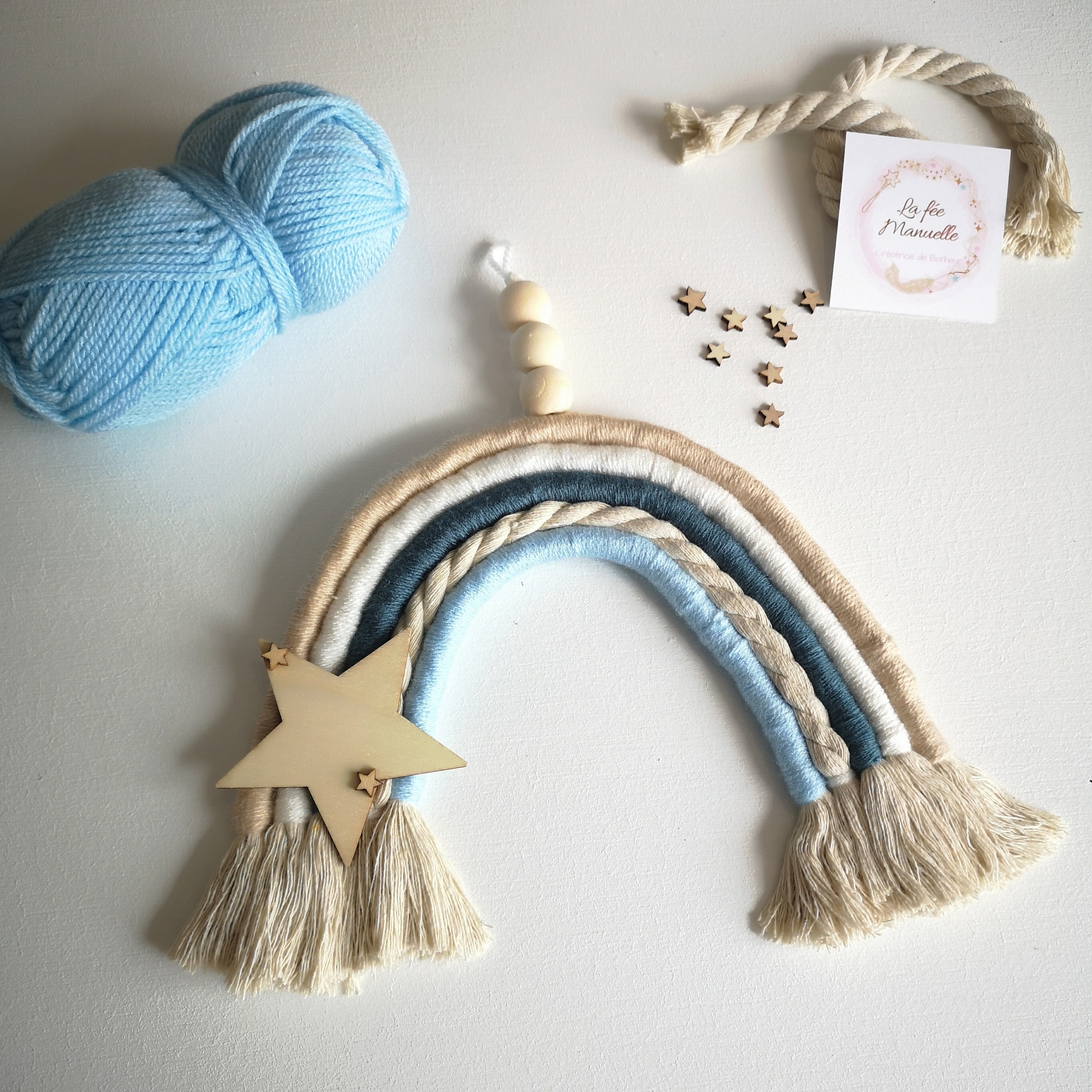 Arc-En-Ciel Macramé Déco Murale Personnalisable avec Prénom et ou Guirlande Led